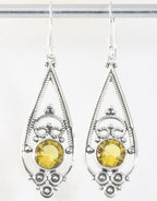 Lange opengewerkte zilveren oorbellen met citrien afbeelding 1