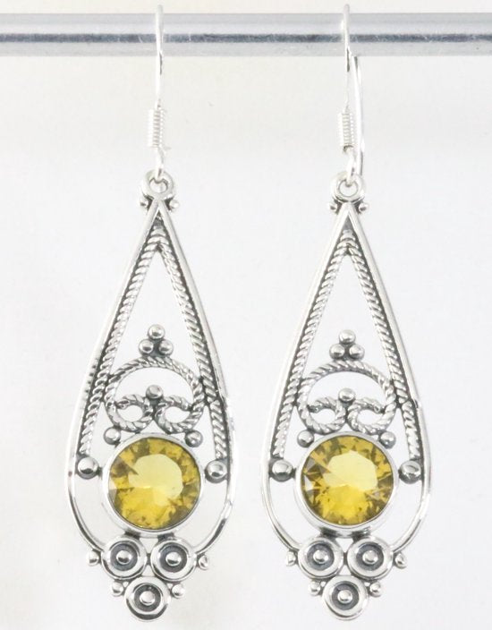 Lange opengewerkte zilveren oorbellen met citrien afbeelding 1