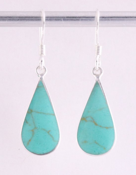 Druppelvormige zilveren oorbellen met groene turkoois afbeelding 1