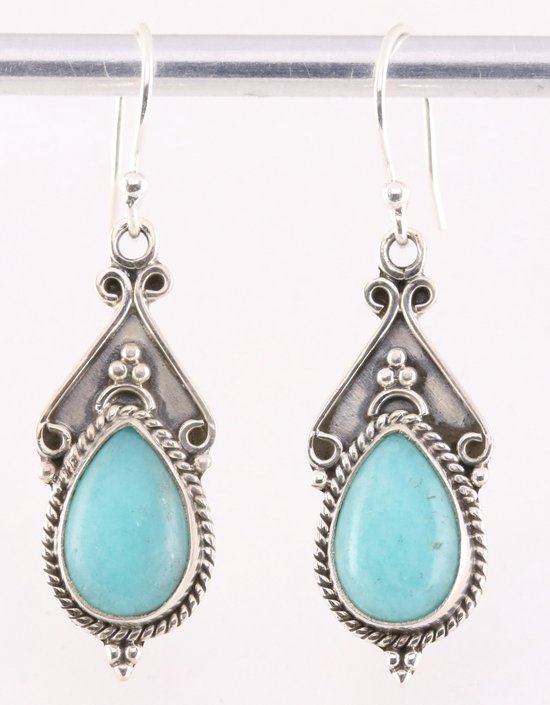 Bewerkte zilveren oorbellen met amazoniet afbeelding 1