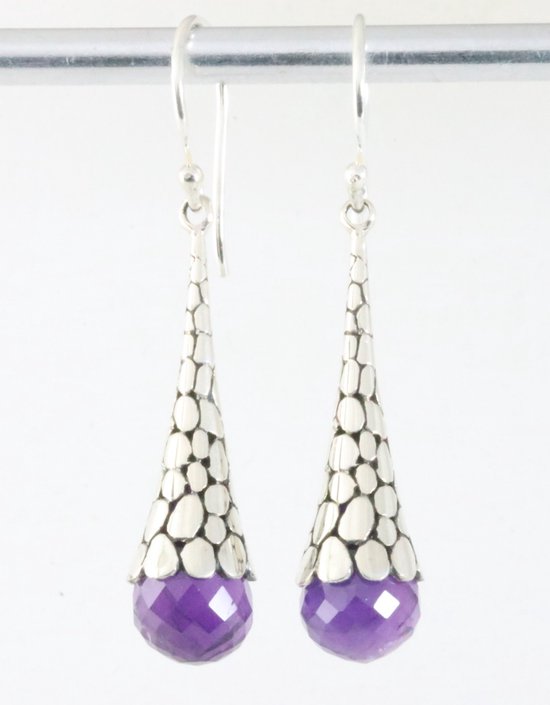 Bewerkte zilveren pegel oorbellen met amethist afbeelding 1