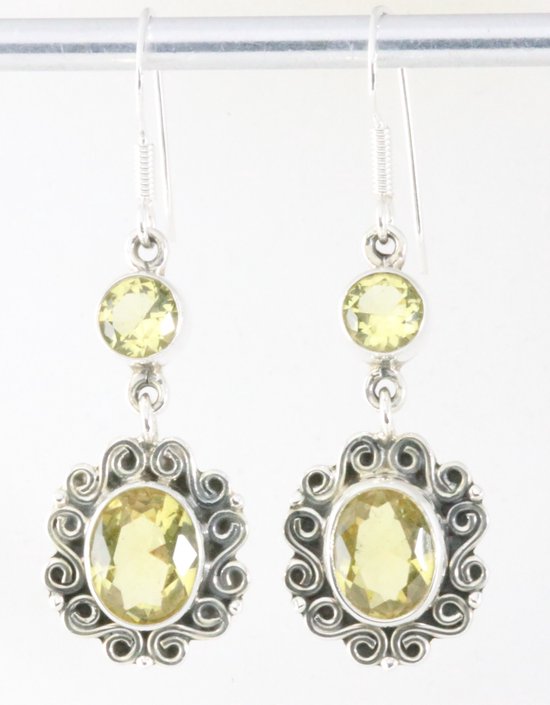 Lange bewerkte zilveren oorbellen met citrien afbeelding 1
