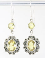 Lange bewerkte zilveren oorbellen met citrien afbeelding 1