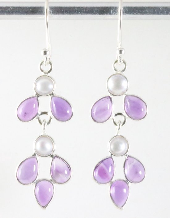 Zilveren oorbellen met amethist en parel afbeelding 1