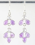 Zilveren oorbellen met amethist en parel afbeelding 1