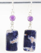Lange zilveren oorbellen met sodaliet en amethist afbeelding 1