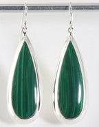 Grote druppelvormige zilveren oorbellen met malachiet afbeelding 1