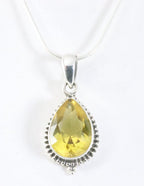 Bewerkte druppelvormige zilveren hanger met citrien aan ketting afbeelding 1