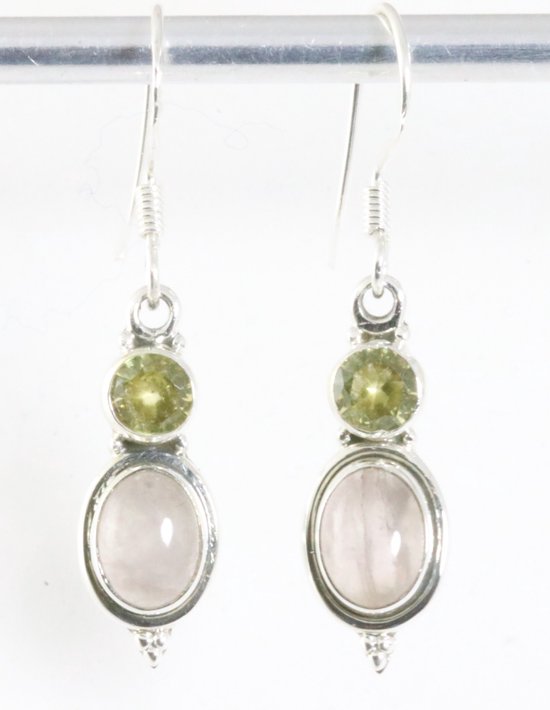 Fijne bewerkte zilveren oorbellen met rozenkwarts en citrien afbeelding 1