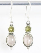 Fijne bewerkte zilveren oorbellen met rozenkwarts en citrien afbeelding 1