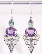 Lange zilveren oorbellen met amethist en blauwe topaas afbeelding 1