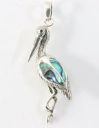 Zilveren kraanvogel hanger met abalone schelp afbeelding 1