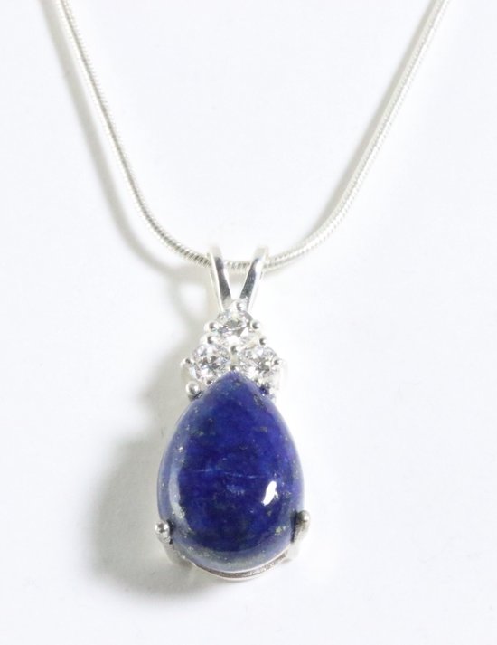 Zilveren hanger met lapis lazuli en witte topaas aan ketting afbeelding 1