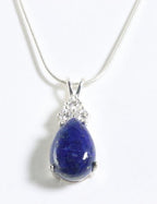Zilveren hanger met lapis lazuli en witte topaas aan ketting afbeelding 1