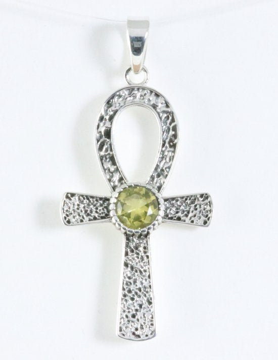 Bewerkte zilveren ankh hanger met citrien afbeelding 1
