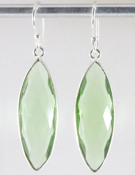 Lange zilveren oorbellen met groene amethist afbeelding 1