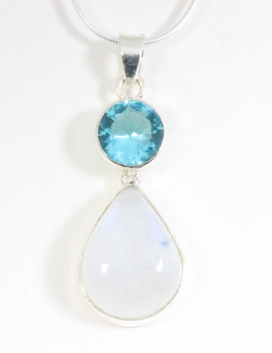 Zilveren hanger met regenboog maansteen en topaas aan ketting afbeelding 1