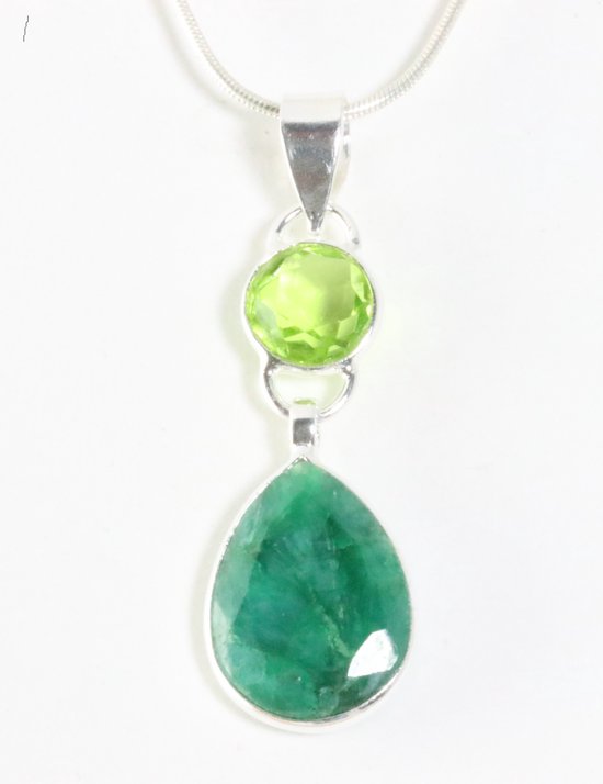 Zilveren hanger met smaragd en peridoot aan ketting afbeelding 1