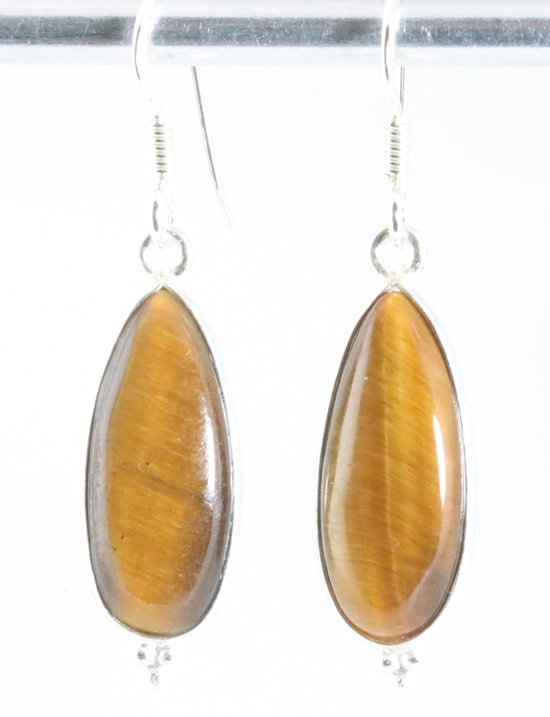 Druppelvormige zilveren oorbellen met tijgeroog afbeelding 1