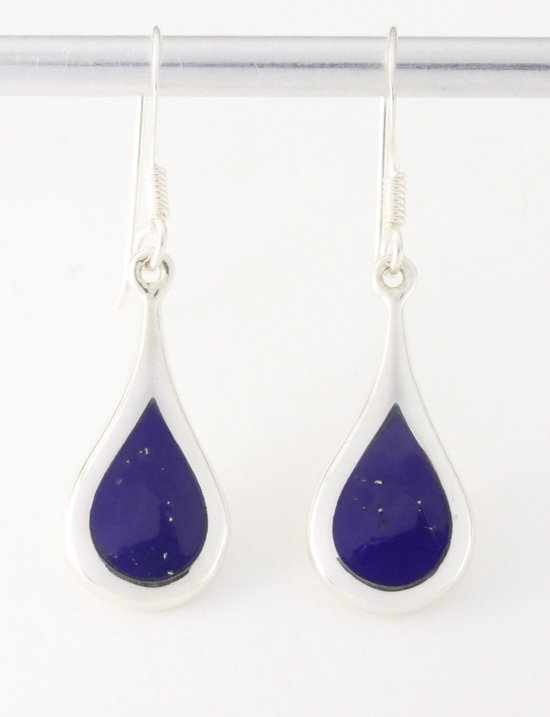 Druppelvormige zilveren oorbellen met lapis lazuli afbeelding 1