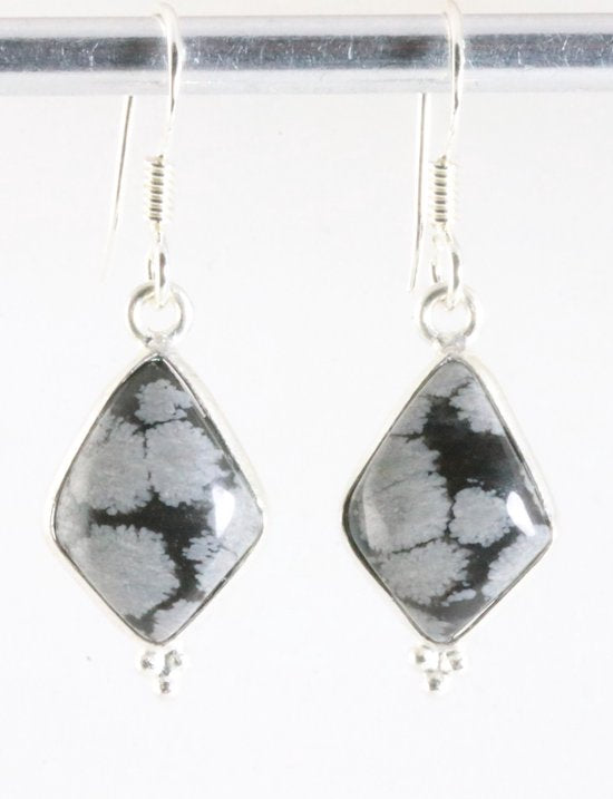 Fijne zilveren oorbellen met sneeuwvlok obsidiaan afbeelding 1