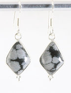 Fijne zilveren oorbellen met sneeuwvlok obsidiaan afbeelding 1