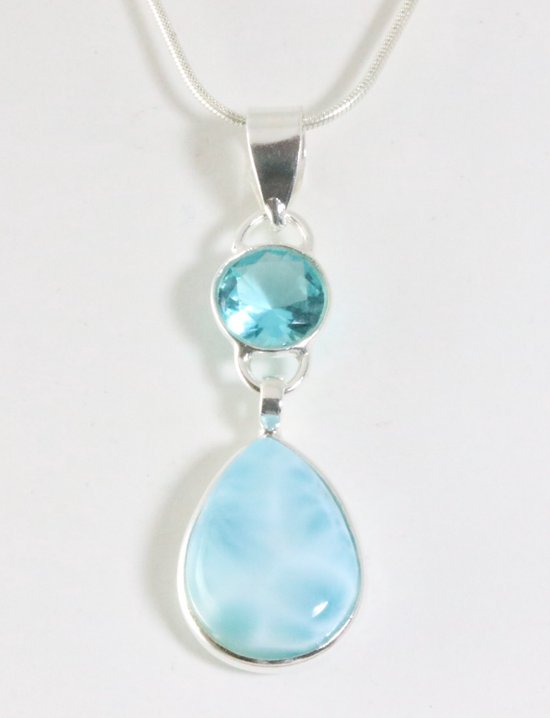 Zilveren hanger met larimar en blauwe topaas aan ketting afbeelding 1