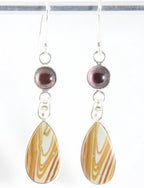 Lange zilveren oorbellen met slangen jaspis en granaat afbeelding 1