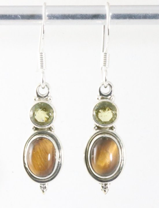 Fijne bewerkte zilveren oorbellen met tijgeroog en citrien afbeelding 1