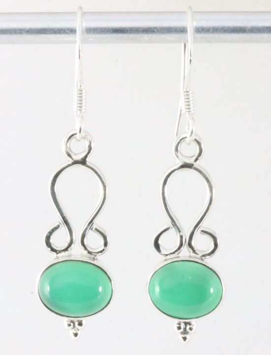 Fijne opengewerkte zilveren oorbellen met jade afbeelding 1