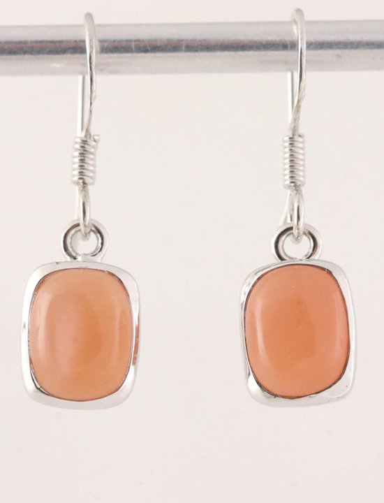 Hoogglans zilveren oorbellen met perzik maansteen afbeelding 1