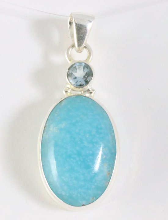 Zilveren hanger met smithsoniet en blauwe topaas afbeelding 1