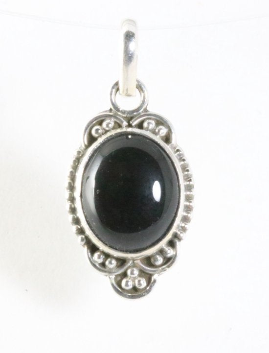 Fijne bewerkte zilveren hanger met onyx afbeelding 1