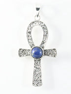 Bewerkte zilveren ankh hanger met lapis lazuli afbeelding 1