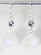 Zilveren oorbellen met regenboog maansteen en amethist afbeelding 1