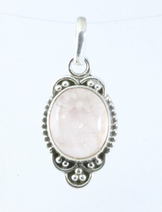 Fijne bewerkte zilveren hanger met rozenkwarts afbeelding 1