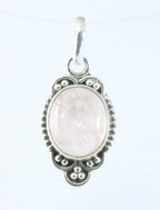 Fijne bewerkte zilveren hanger met rozenkwarts afbeelding 1