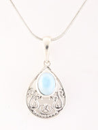 Fijne opengewerkte zilveren hanger met larimar aan ketting afbeelding 1