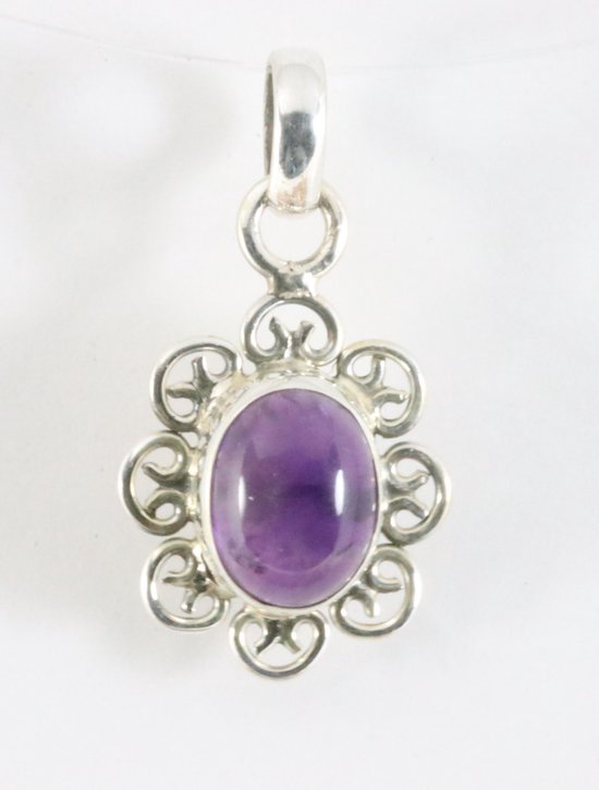 Fijne opengewerkte zilveren hanger met amethist afbeelding 1