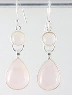 Lange zilveren oorbellen met rozenkwarts afbeelding 1