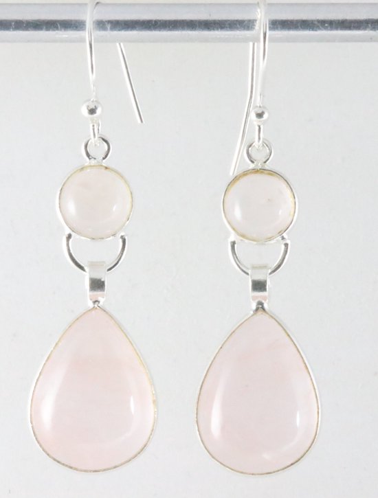 Lange zilveren oorbellen met rozenkwarts afbeelding 1