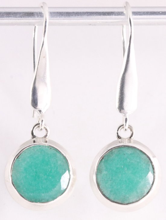 Lange hoogglans zilveren oorbellen met smaragd afbeelding 1