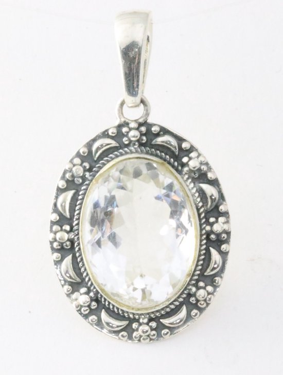 Bewerkte zilveren hanger met bergkristal afbeelding 1