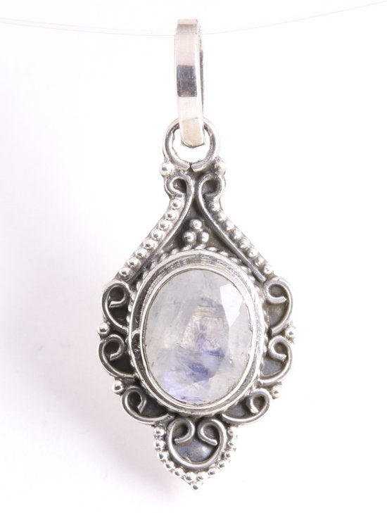 Bewerkte zilveren hanger met regenboog maansteen afbeelding 1