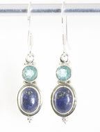Fijne bewerkte zilveren oorbellen met lapis lazuli en blauwe topaas afbeelding 4