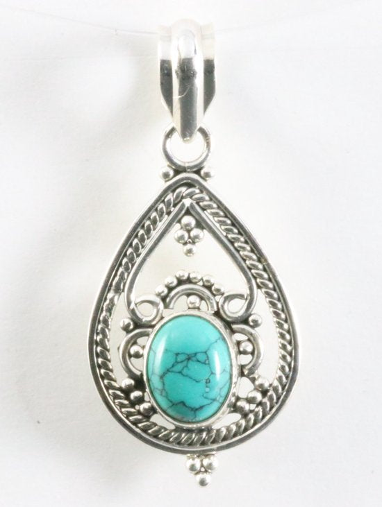 Opengewerkte zilveren hanger met turkoois afbeelding 1
