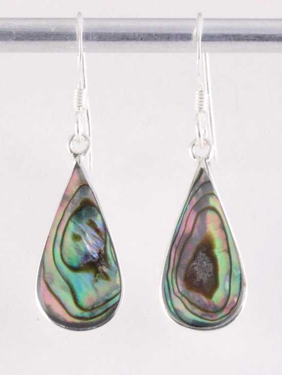 Druppelvormige zilveren oorbellen met abalone schelp afbeelding 1