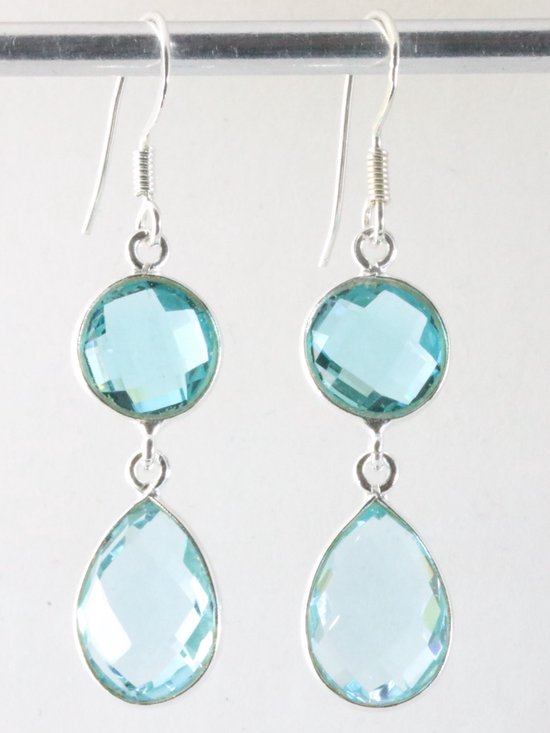 Zilveren oorbellen met blauwe topaas afbeelding 1