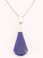 Fijne zilveren hanger met lapis lazuli aan jasseron ketting afbeelding 1
