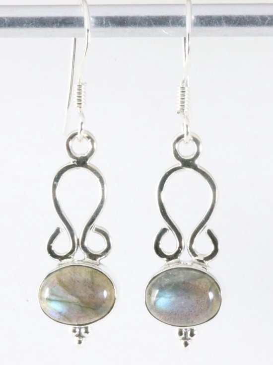 Fijne opengewerkte zilveren oorbellen met labradoriet afbeelding 1